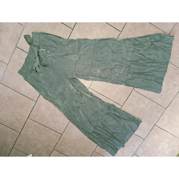 NEW Bohemian Wide Bell Bottom Pants Tie Front, Size M Gypsy Trousers Harem Green - Picture 8 of 9